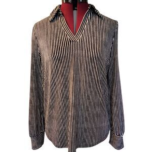 Adriana Papell Black White Strip Long Sleeve V-neck Tunic Type Blouse Size M